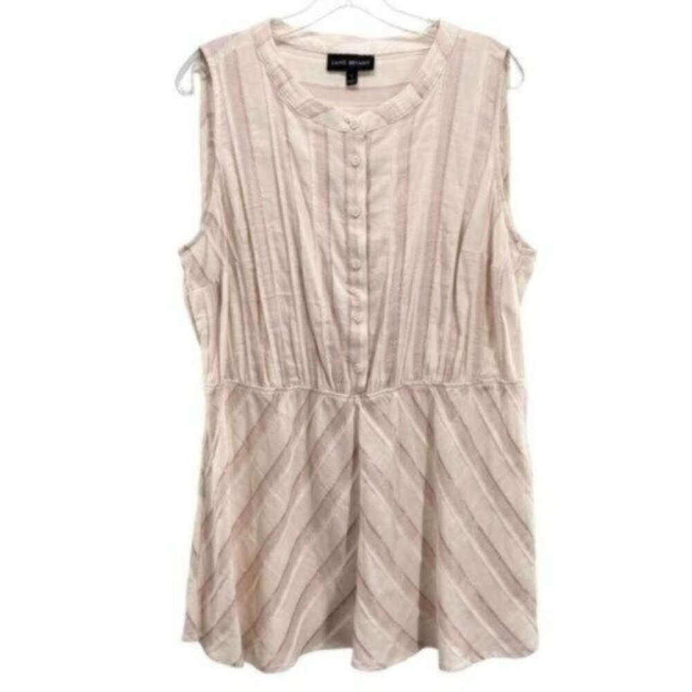Lane Bryant Tunic Top Cream & Metallic Rose Stripe Sleeveless Button Front